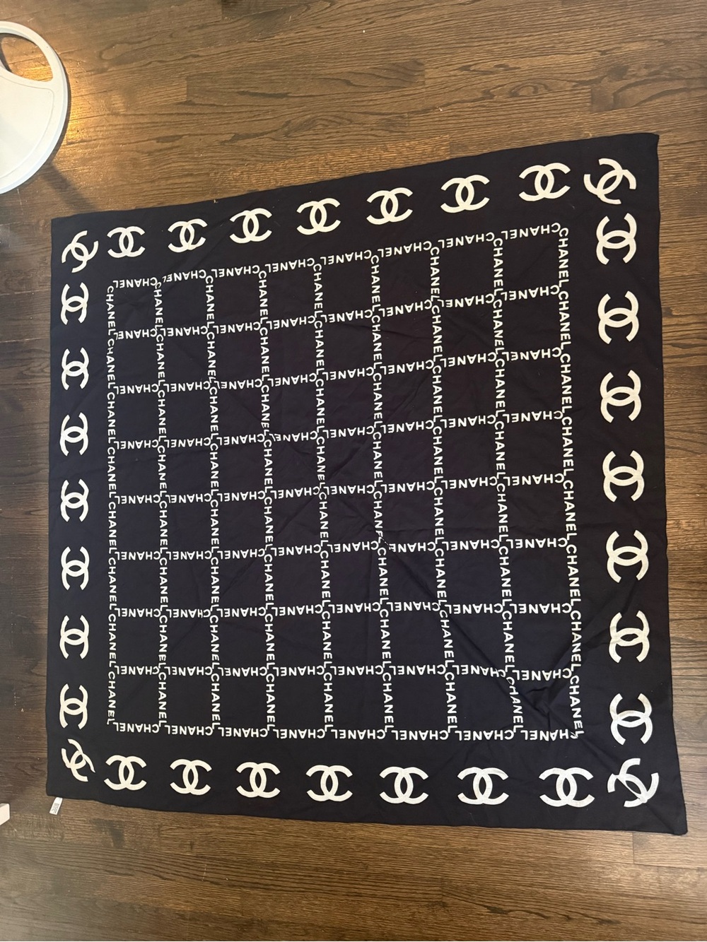 CHANEL Black and White Logo Square Scarf